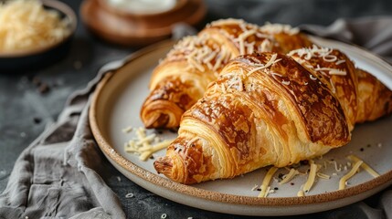 Scrumptious, buttery croissants sprinkled with cheese shavings
