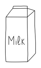 Carton pack or box with milk, doodle style flat vector outline for coloring book