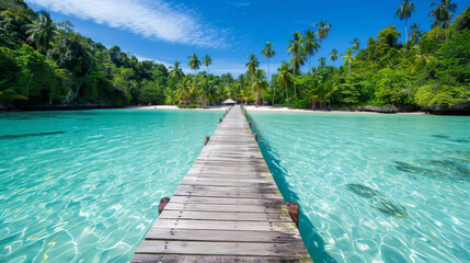 Experience a stunning crystal-clear lagoon, wooden pier, and lush jungle at this idyllic summer escape.