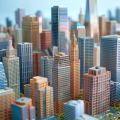 Obraz premium Business City Center, Downtown Skyscrapers Landscape, Sky Scrapers Panorama, City Miniature Diorama