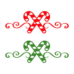 Logo candy cane de navidad. Silueta de 2 bastones de caramelo cruzados con línea de decoración de caligrafía como marco para tarjetas y felicitaciones © teracreonte
