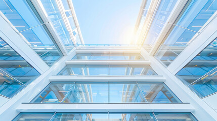 Obraz premium Modern glass roof atrium with ample natural light, ideal for commercial spaces.