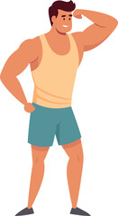 Fototapeta premium Cartoon Athlete Flexing Muscles in Sportswear, Flexing Biceps