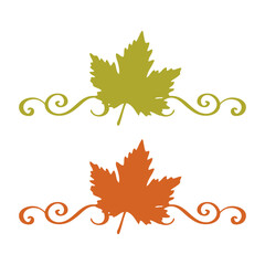 Logo con silueta de hoja de arce con línea de decoración de caligrafía como marco para felicitaciones y tarjetas © teracreonte