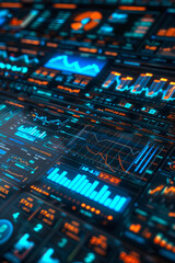 Obraz premium Cutting-edge financial interface with sleek design and vibrant analytics displays