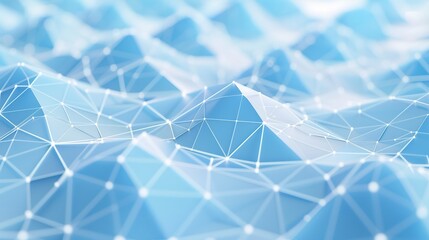 Abstract Low Poly Network Surface with Interconnected Dots and Lines, 3D Rendering for Technology Concept