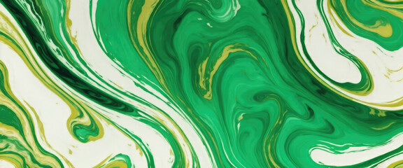Fototapeta premium Green waves swirls gold painted abstract marble ink painted painting texture luxury background