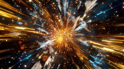 Energetic Particle Explosion with Glowing Fragments - Abstract Motion Blur Artwork