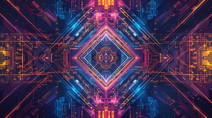 Futuristic Neon Geometric Pattern with Intricate Structures
