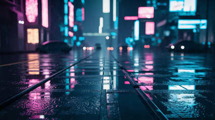 The sidewalks in the city were covered with rain, reflecting beautiful colors.