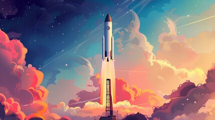 Fototapeta premium detailed and vivid illustration of a rocket lift