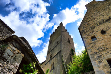 A tower of Chateau de Beynac located in Beynac et Cazenac a fortified town in the Dordogne, France