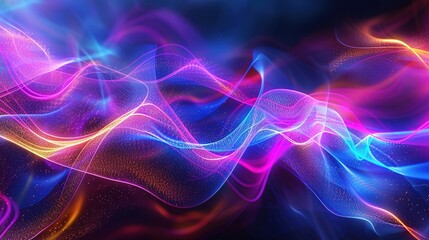 Fototapeta premium Luminous Neon Waves: Dynamic Flow on Dark Abstract Background