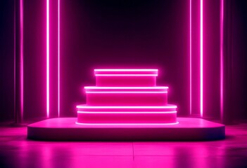 product pedestal neon podium display grunge pink 3d rendering light stage glow background spotlight blank platform floor street futuristic dais laser