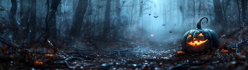 Spooky Halloween Forest Scavenger Hunt with Eerie Misty Backdrop and Mysterious Clues