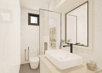 3D Rendering modern bathroom full scene interior design.