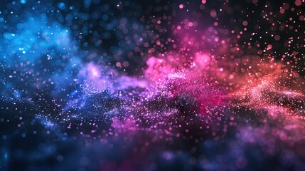 Luminescent Neon Particles Dancing on Dark Surface - Dynamic and Energetic Abstract Background