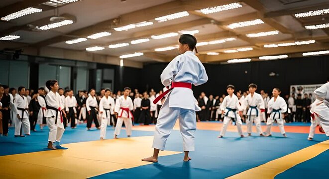 Children in a karate class.