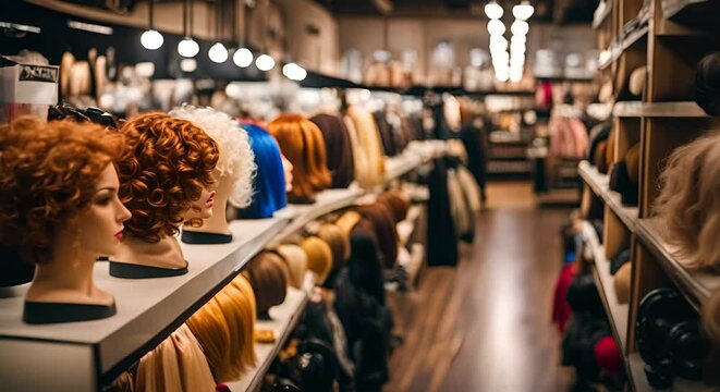 Interior of a wig store.
