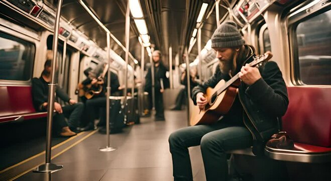 Street musician playing music in the subway.
