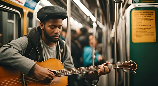 Street musician playing music in the subway.