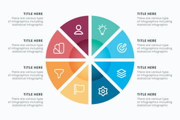 Infographic elements design template, A circle infographic with 8 steps can be used for workflow layout, presentation, diagram, banner, web design, and vector illustration.