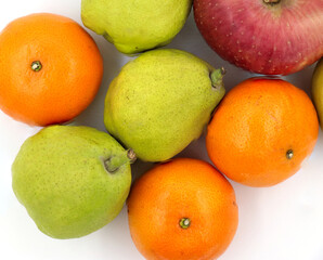 orange apple and Guava, isolated on white background