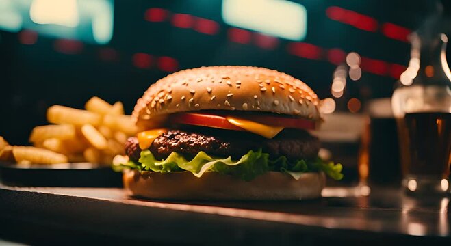 Burger in a cinema theater.