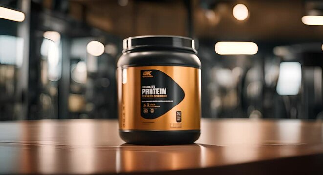 Protein powder jar at the gym.
