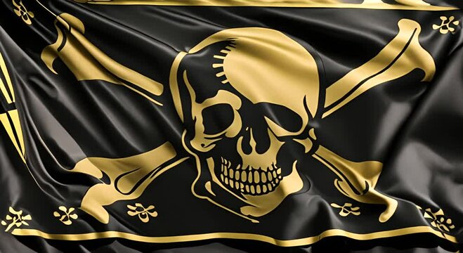 Pirate flag with skull on a ship.