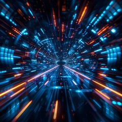 Obraz premium Abstract Digital Tunnel with Light Trails