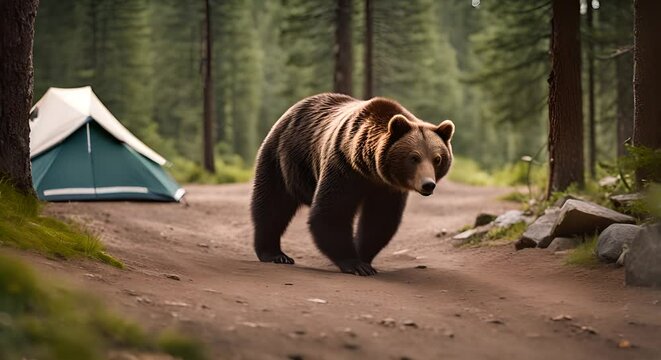 Bear stealing food from a camp.