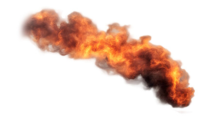 Smoke and fire with orange and black tones isolate on transparent background, cutout, png