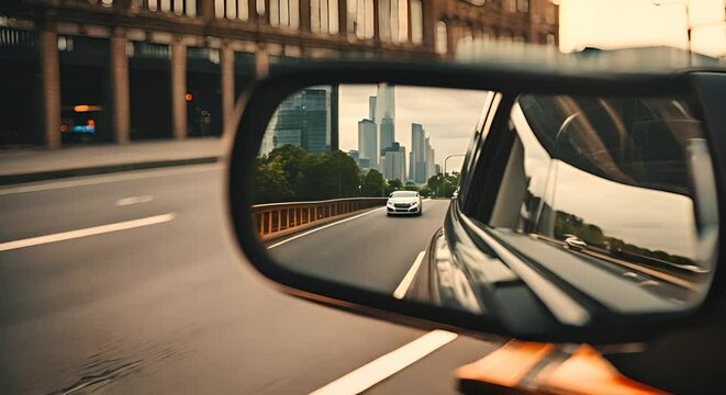 View of the rearview mirror of a car.