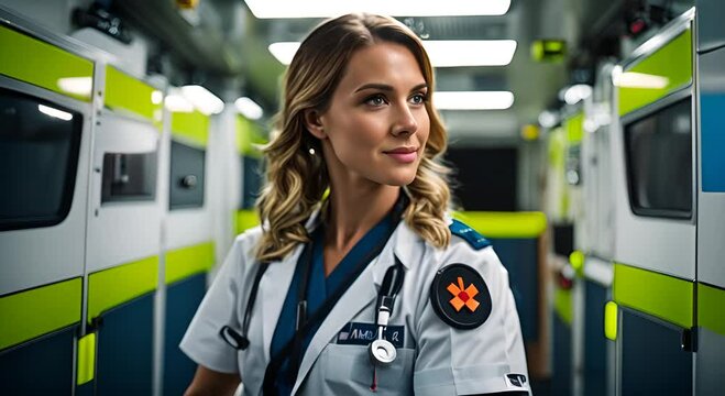 Paramedic in an ambulance. Emergencies.
