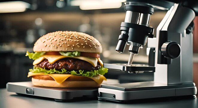 Microscope next to junk food.