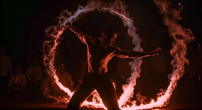 Man juggling fire.