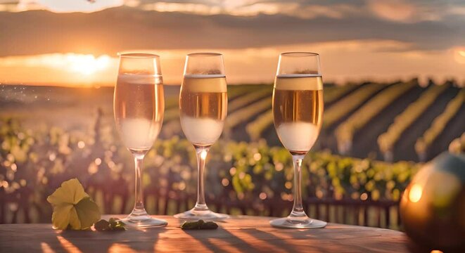 Champagne tasting in a vineyard.