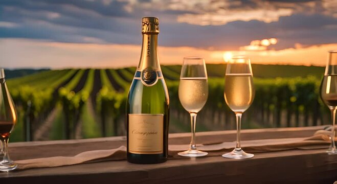 Champagne tasting in a vineyard.