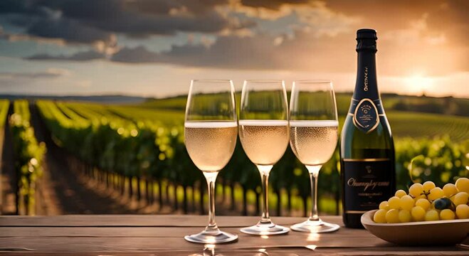 Champagne tasting in a vineyard.