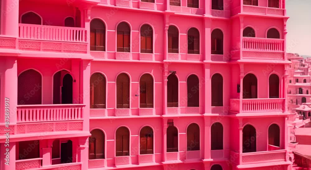 Poster pink building in a pink city.