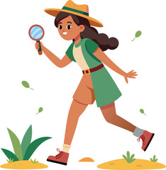 Fototapeta premium Young Girl Hiking and Exploring with Magnifying Glass