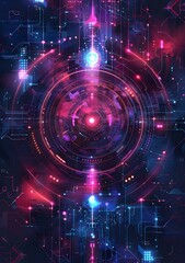 Abstract Technology Background with Glowing Lines and Circles