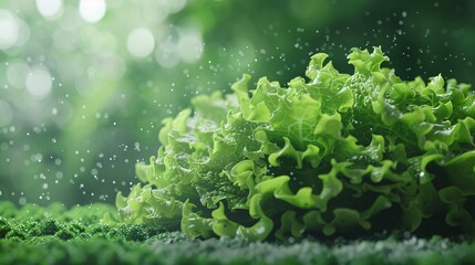 Fototapeta premium Detailed close-up of green lettuce leaves.