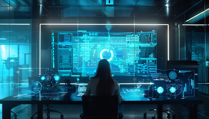 Write about a company that has integrated holographic data visualization into its daily operations. How do employees interact with the data? Describe a typical day in the office with this advanced tec