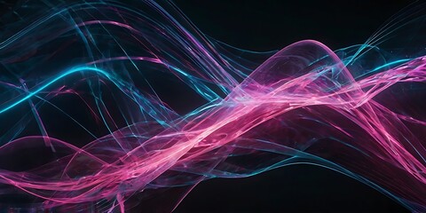 Colorful waves of energy in black background, colored neon lights in random digital design