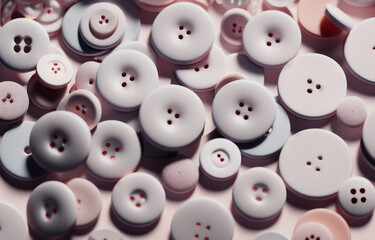 creative layout of assorted white buttons for textile, sewing
