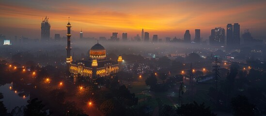 Fototapeta premium Mosque and Cityscape at Dawn