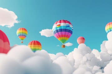 Fototapeta premium rainbow hot air balloons are flying in the sky