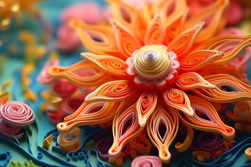 Close up of a paper flower on a table